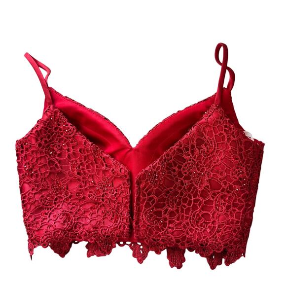 ALYCE PARIS Women's Wine Lace Croptop Mikado Mermaid Two-Piece Gown Size 000 - Picture 6 of 11